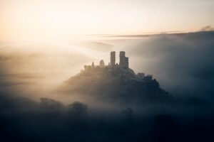 corfe castle in the mist