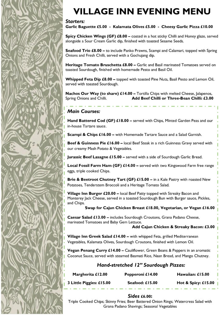 village inn evening menu 2026