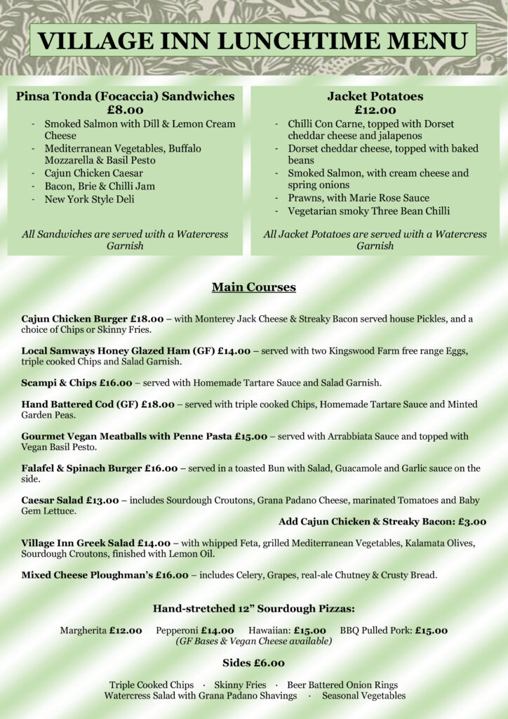 village inn lunchtime menu 2026